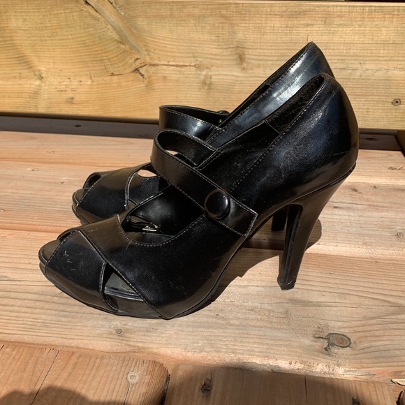 Mary-Jane PeepToe Pump in Black - Picture 2 of 4